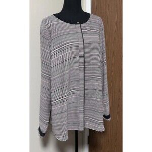 Sz 2x Liz Claiborne Blouse Lightweight Button Down Long Sleeve Career Stripe